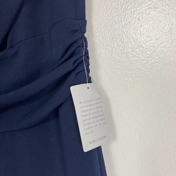 TADASHI SHOJI Crepe V-Neck Gown in Navy Size Medium NWT - Picture 7 of 13